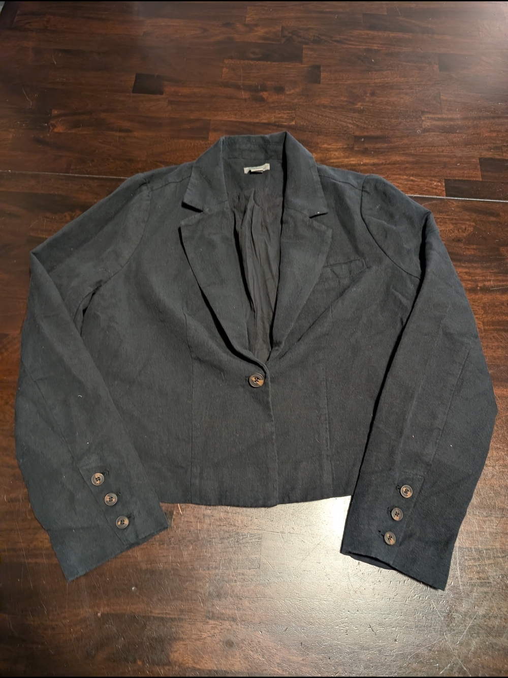 Sundance Black Single-Button Cropped Linen/Cotton Blazer, Women's L